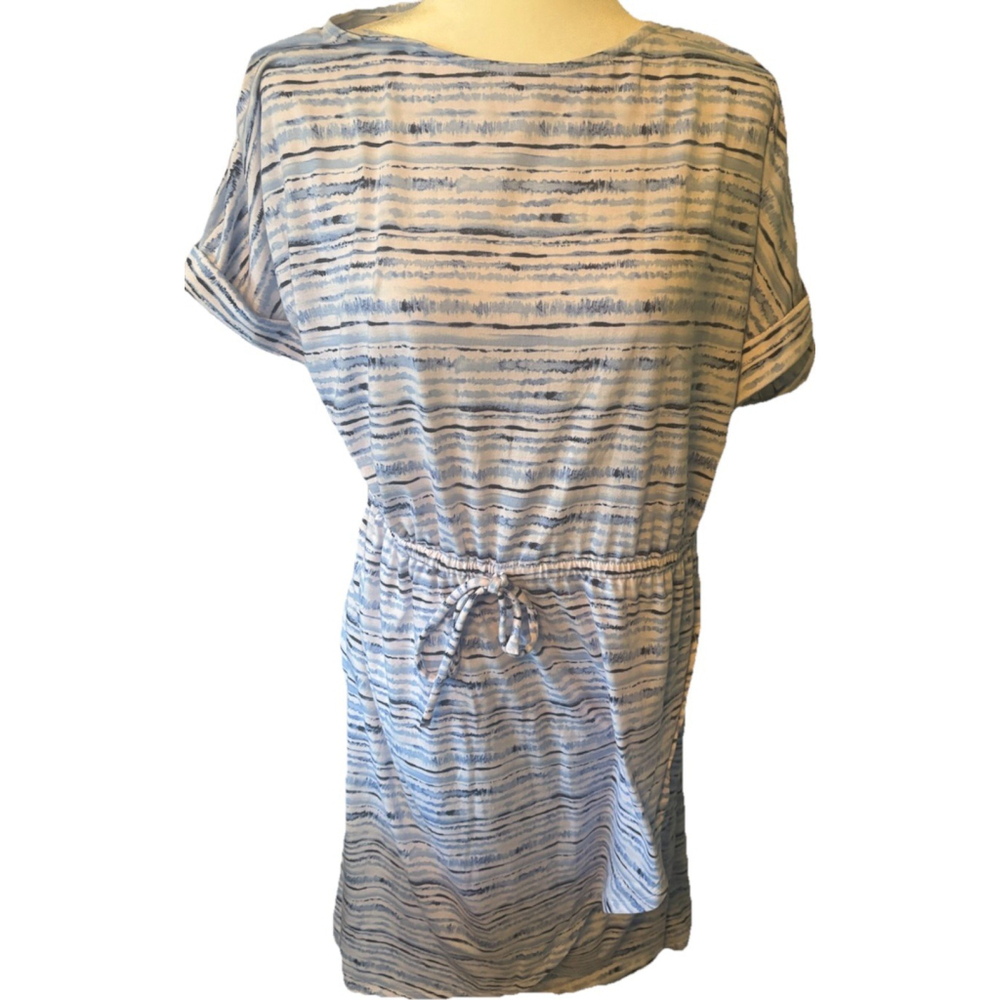 Striped Faux Wrap Dress Stretch Knit Cuffed Sleeve Keyhole Travel friendly 2X
